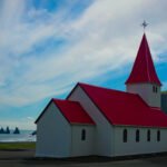 Vík í Mýrdal Church (Víkurkirkja), located in the village of Vík í Mýrdal, Iceland.